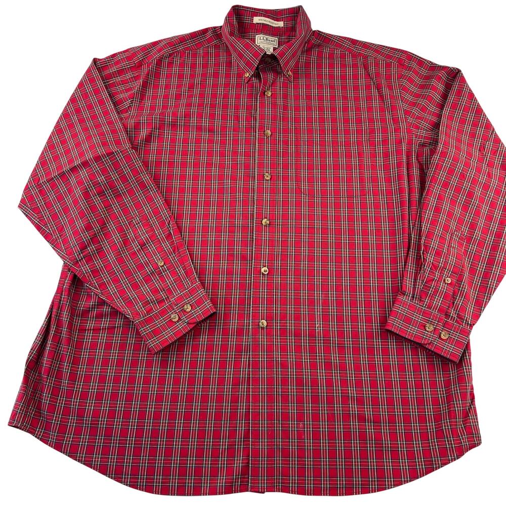 L.L. Bean Red Plaid Wrinkle Resistant Button Down Shirt Size XL